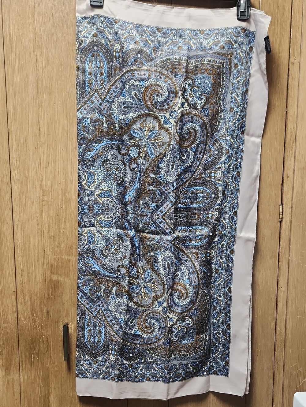 George Paisley Silk Scarf in Blue, Brown & Cream